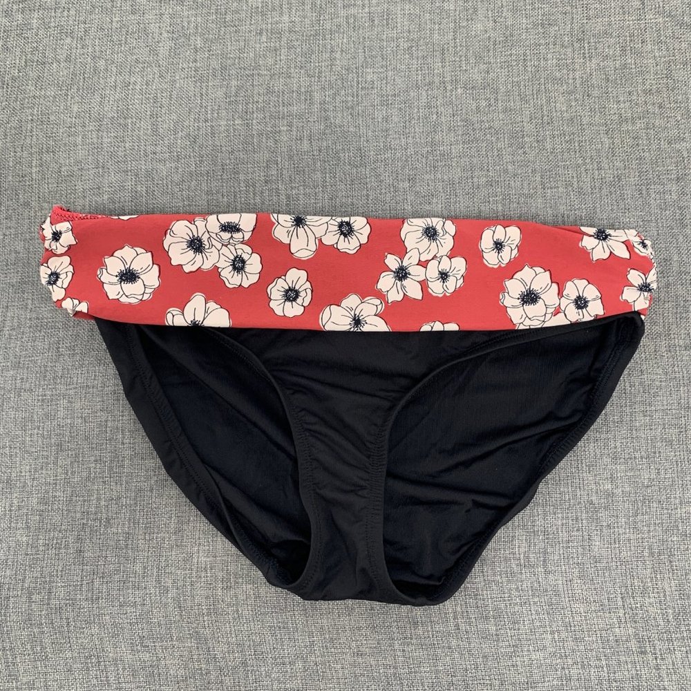 Anne Cole Bikini Bottoms Floral Large Swimwear Black Coral White